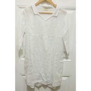 Stark X Linen Dress White 3/4‎ Sleeve Casual Tunic Dress beach cover up XS